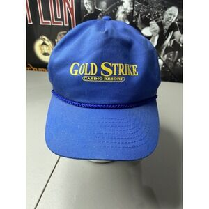 Vintage Gold Strike Casino Trucker Hat 5-Panel Rope Brim Blue Snapback Cap